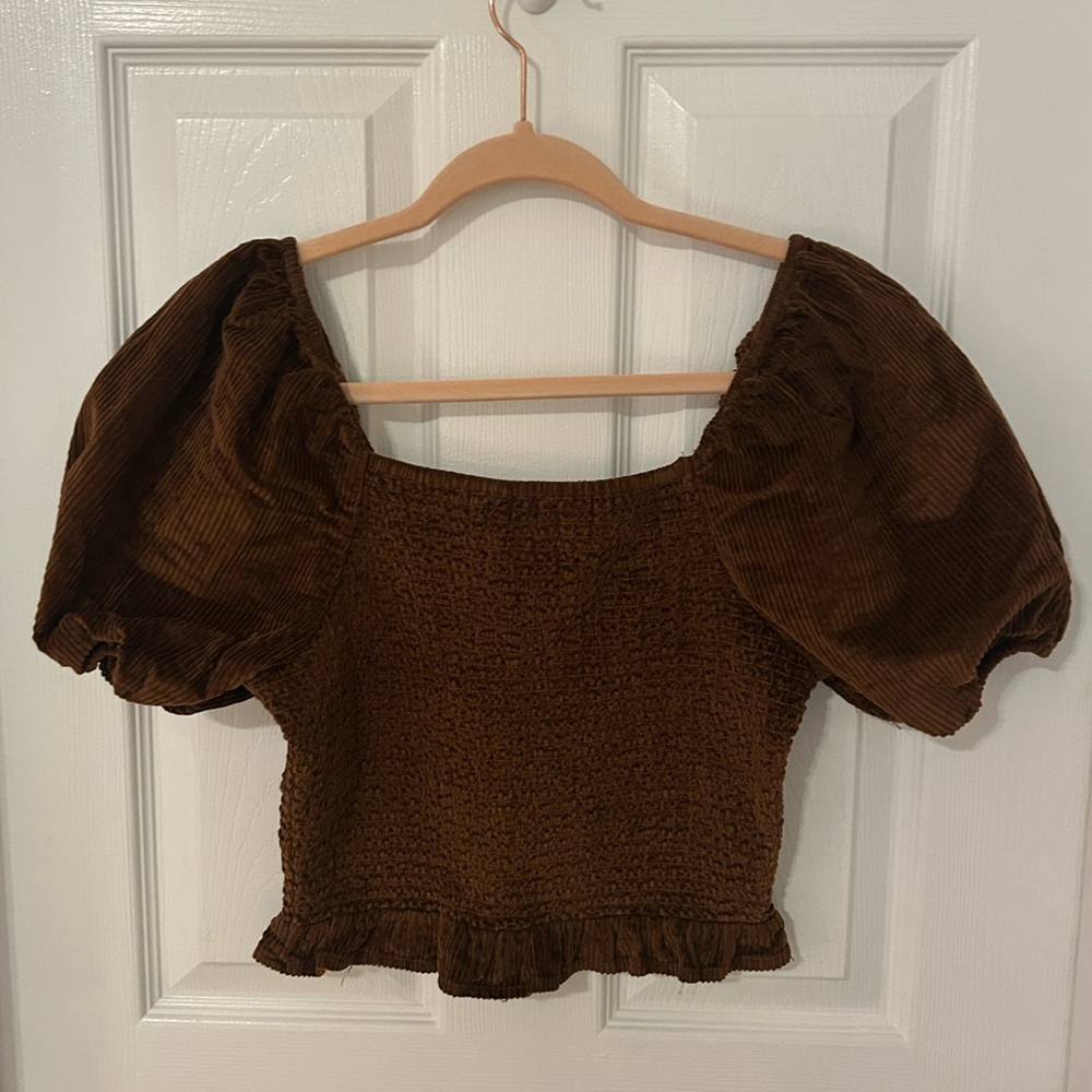 American Eagle Outfitters Brown Smocked Puff Sleeve Blouse